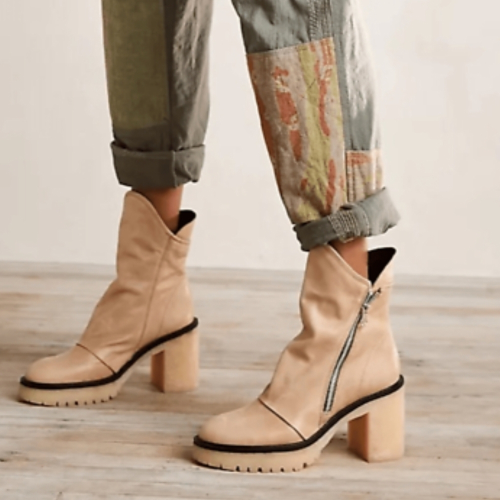 Free People Jack Leather Zip Ankle Boots 38.5 8 NEW